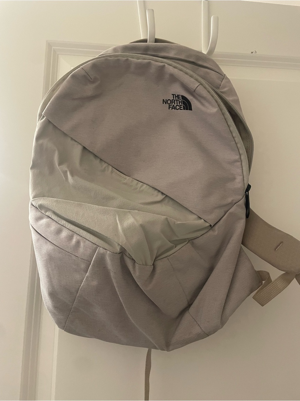 The North Face Men's Light Gray Backpack with Front Pocket